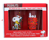 Peanuts Snoopy House and Lights Pub Glasses 2-Piece Set with Ice Tray