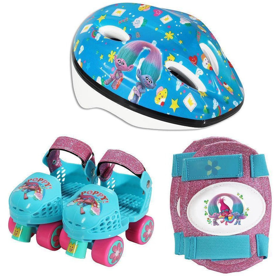 DreamWorks Trolls Skates with Knee Pads and Helmet - Junior Size 6-12