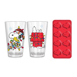 Peanuts Snoopy House and Lights Pub Glasses 2-Piece Set with Ice Tray