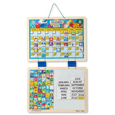 Melissa & Doug Monthly Magnetic Calendar With 133 Magnets and 2 Fabric-Hinged Dry-Erase Boards