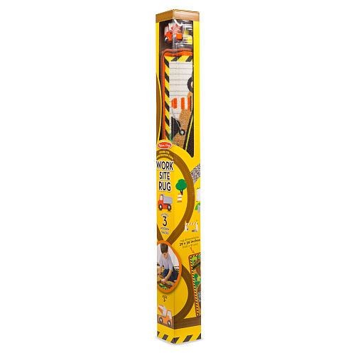 Melissa & Doug Round The Construction Zone Work Site Activity Rug with 3 Wooden Trucks