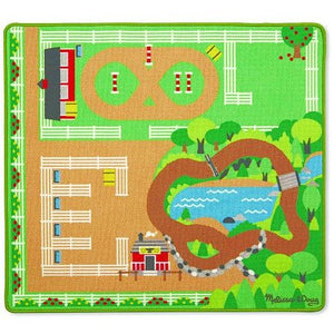 Melissa & Doug Round The Ranch Horse Activity Rug with 4 Play Horses and Folding Fence
