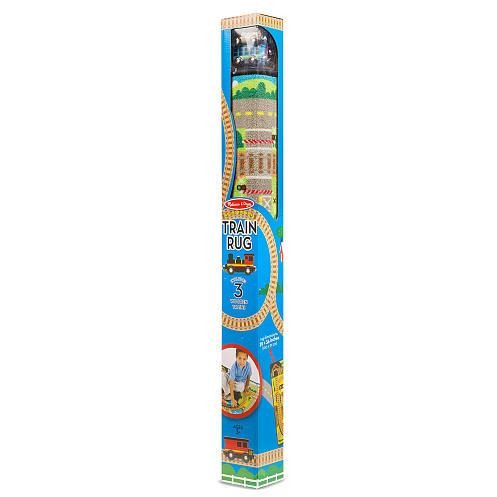 Melissa & Doug Round the Rails Train Rug With 3 Linking Wooden Train Cars (39 x 36 inches)