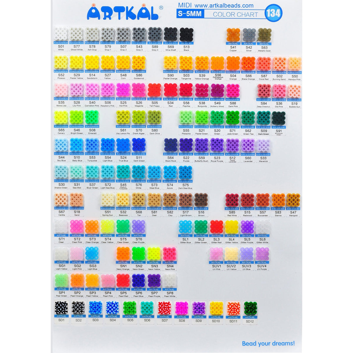 Artkal Fuse Beads 5 mm Solid Color (91 Colors)