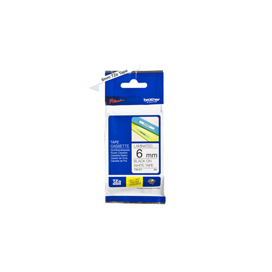 Brother PTouch Tape Cassette Laminated 6 mm Black On White Tape