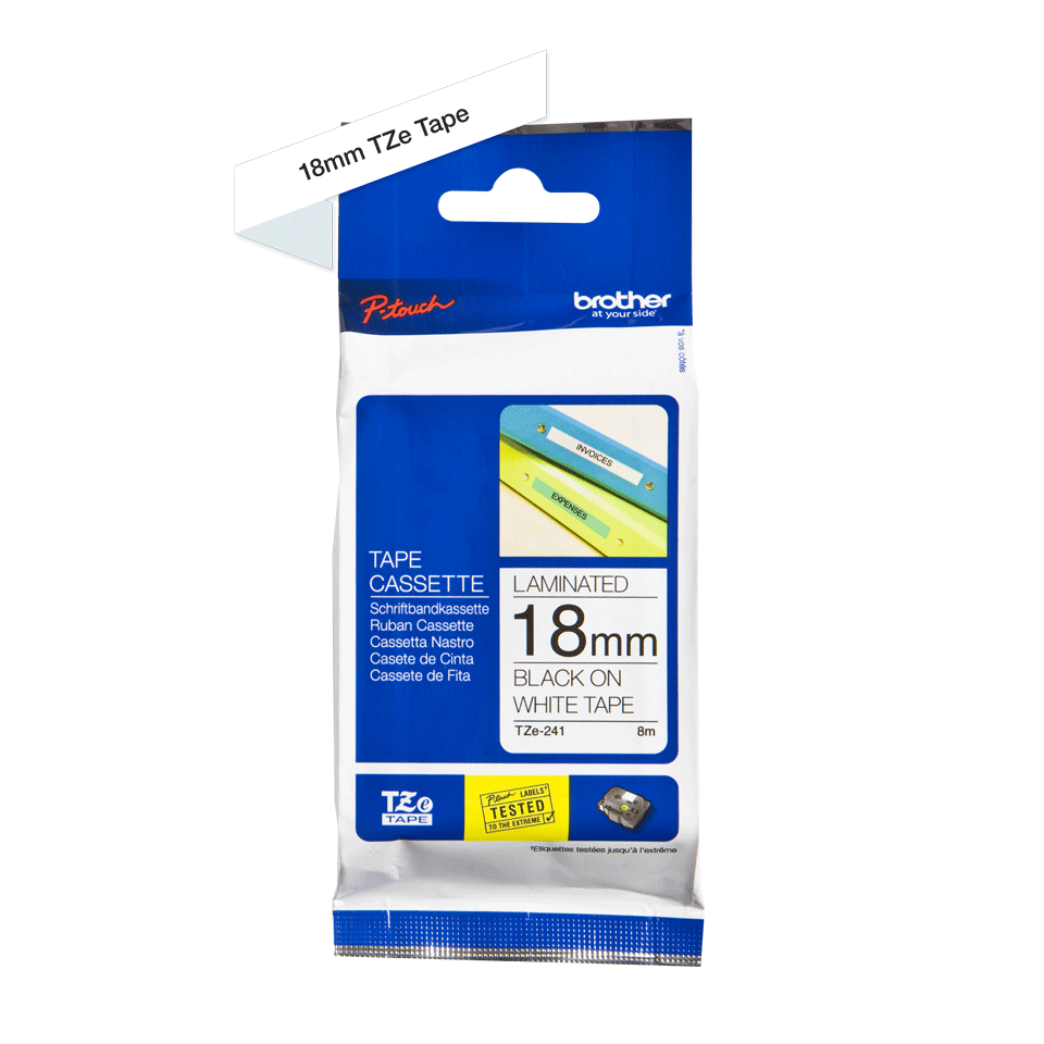 Brother PTouch Tape Cassette Laminated 18 mm Black On White Tape